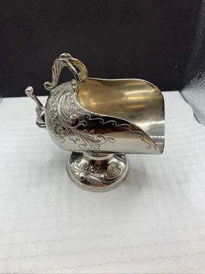 Pedestal victoriano Sugar Scuttle de colección placa de plata y cobre con cuchara Foto 1 de 4