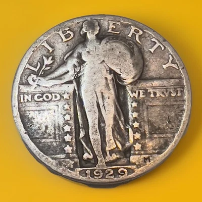 Cuarto de plata Liberty Standing 1929 baja acuñación Foto 1 de 2