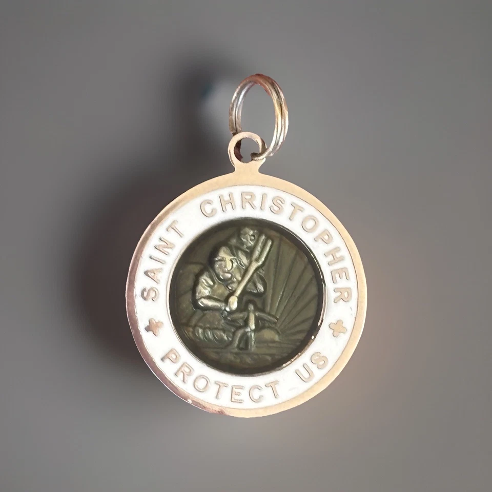Colgante Medalla Estilo Surf Doble Cara Borde Esmalte Blanco San Cristóbal De Colección  Foto 1 de 3