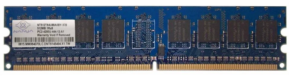 RAM Nanya 512MB 1Rx8 PC2-4200U DDR2 UDIMM 533MHz NT512T64U88A0BY-37B - Image 1 of 1