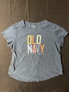 Old Navy Women’s Navy Blue Colorful Logo Short Sleeve T-Shirt Size Large - Picture 1 of 7
