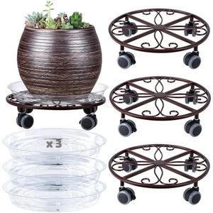 3 Pack Plant Caddy with Wheels Heavy Duty 13.5 Inches Metal Plant Stand with ... - Picture 1 of 7