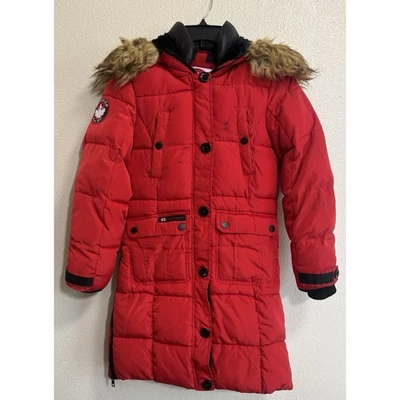 Canada Weather Gear Girls Sz L 14/16 Coat Faux Fur Hooded Parka Red *Flaws, Read - Image 1 of 4