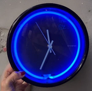 Vintage Diana Clock By Cicena Blue Neon Wall 10" Works Analog Electric READ* - Picture 1 of 5