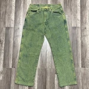 Vintage Wrangler Jeans Mens 33x32 Green Acid Wash Denim Straight Leg Cotton - Picture 1 of 10
