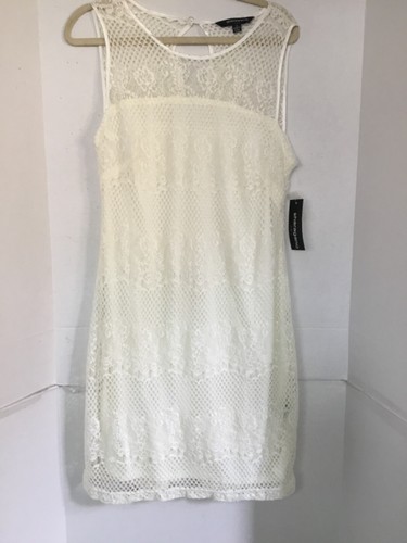 OFF WHITE Abito tubino Sharagano bianco sporco pizzo avorio 14 occasioni speciali femminile nuovo con etichette