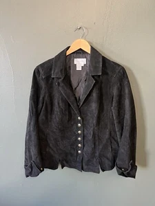 Live A Little Black Suede Button Up Leather Jacket Women's Size Large - Picture 1 of 3