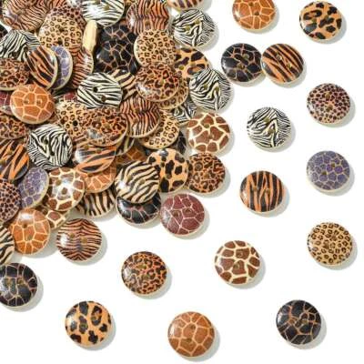 100pcs Flat Round 2-Hole Wood Buttons Brown Printed for DIY Sewing Cloth Crafts - Image 1 of 4