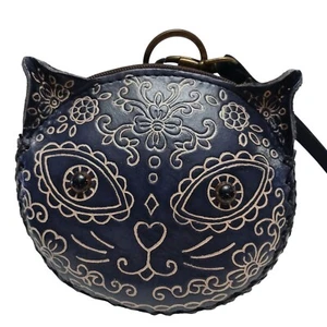 Cat Handcrafted Leather Wristlet Coin Purse Keychain Embossed Design Zipper #M16 - Picture 1 of 5