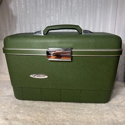 Vtg  Forecast Green Hard Train Cosmetic Luggage Mirror Tray Zipper Pocket Sears - Image 1 of 4