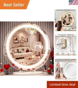 Large 20-Inch Round Makeup Mirror with Adjustable Lighting – Elegant Design - Imagen 1 de 10