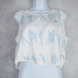 Vintage Prince Running Top Womens Small White Blue Cropped Athletic Tank Top - Picture 1 of 23