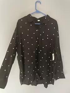 Old Navy Women's Button-down Pocket Tunic Polka Dot Shirt, Black, Size XL NEW - Picture 1 of 8