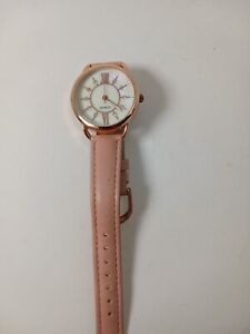 E Accutime 4006LWM1 0819 Japan Mother Pearl Pink Leather Watch Stainless Works