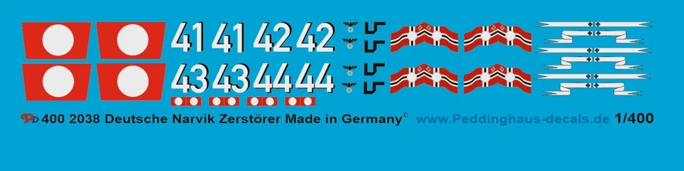 Peddinghaus-Decals 1/400 2038 Tedesco Narvik Cacciatorpediniere 4 Vari Markieru - Immagine 1 di 1