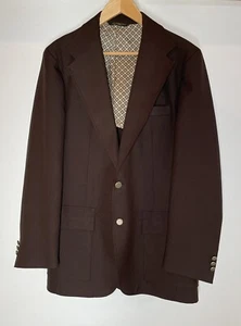 VTG 70s Brown Polyester Blazer Sports Jacket WIDE COLLAR Haggar SZ 42 LONG FLAWS - Picture 1 of 11