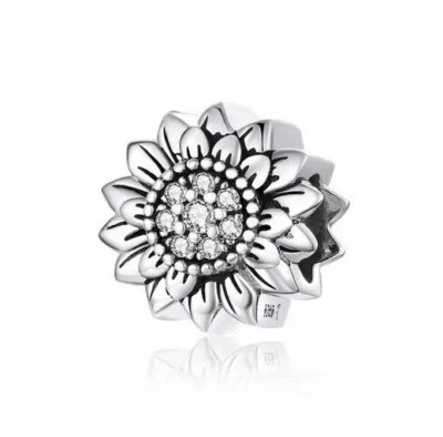 Charm Perle Blume Sonnenblume 925 Silber Zirkon - Anhänger für Armband - Bild 1 von 2