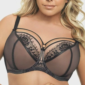 Gorsenia K496 Paradise Bra EU/DE 75K UK 34H Full Cup Tulle Mesh Anthracite - Picture 1 of 6