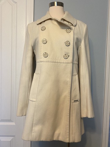 OFF WHITE Cappotto bianco Kenneth Cole donna misto lana doppio petto taglia 8