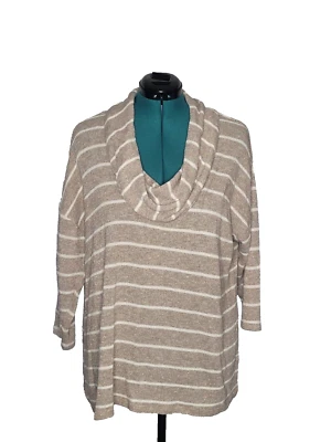 NWT Style Co 3X Tan Cream Metallic Gold Striped Turtleneck Roll Neck Sweater - Image 1 of 3