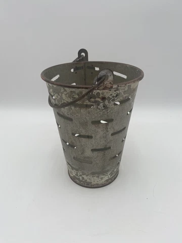 Galvanized Rustic Antique Style Metal OLIVE BUCKET Home Decor Harvest Basket 8” Cover