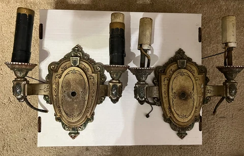 Vintage Antique Riddle Co. Victorian Wall Sconce Ornate Art Deco Pair As Found Cover