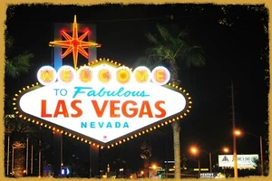 Welcome to Las Vegas Sign at Night, Photograph Image on a Metal Sign, Plaque - Picture 1 of 5