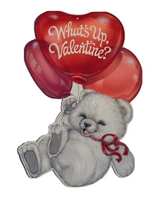 Vintage 1985 Hallmark Valentine's Day Die Cut White Bear Heart Balloon MCM - Picture 1 of 7