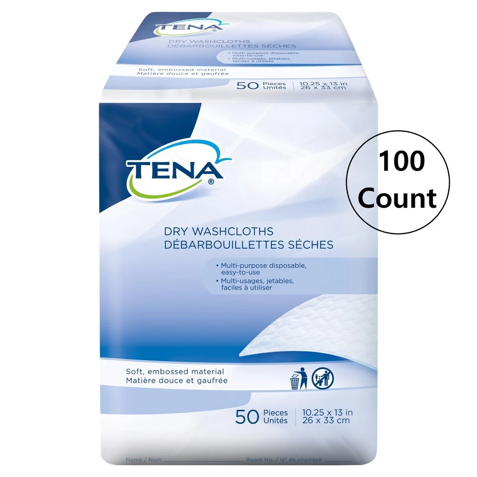 TENA Toallita Seca Adulto, Toallitas 10-1/4" X 13" No Tejida 74499, 100 Toallitas Foto 1 de 1