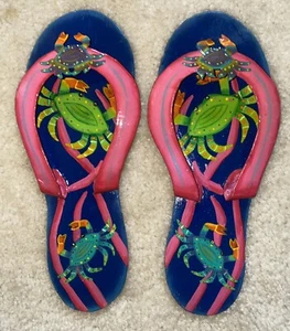 Set of Tropical Beach Royal Blue Flip Flops, Haitian Metal Wall Plaques , NEW - Picture 1 of 4