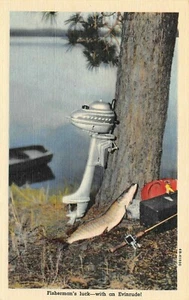 Fisherman's Luck With an Evinrude Go Where The Big Uns Are! Postal vintage años 30 - Imagen 1 de 2