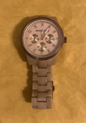 Orologio Cronografo Michael Kors MK 5039 Glitz Corno Perla Acetato Bracciale