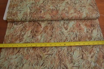 By 1/2 Yd, Brown & Green Leaves on Hand-Painted Indonesia Batik, Hoffman, B609 - Image 1 of 4