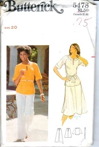 5478 Butterick Size 20 Loose Fitting Top Gathered Front Skirt pants belt uncut - Picture 1 of 2