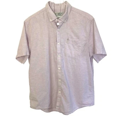 Penguin Munsingwear Button Down Short Sleeve Shirt Large Purple Linen Cotton - Image 1 of 4