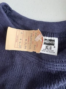 Hanes Vintage 70s Men's Navy Waffle Knit Thermal Long Sleeve XL NWT - Picture 1 of 8