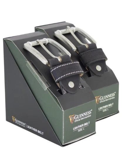 GUINNESS Guiness Men's Leather Belt, Black with Optional Gift Box. Official Merchandise