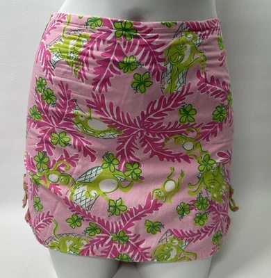 VTG LILLY PULITZER Girls Size 12 Skort Mini Skirt White Label Pink Monkey Print - Image 1 of 4