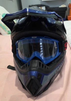 Blue Q tech Motorcross Quad Bike Helmet and Goggles Set size XL ecer 22-05 - Image 1 of 4
