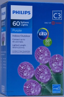 Philips 60 Luces Esfera Púrpura Interior/Exterior Cable Verde Nuevo en Caja Foto 1 de 2