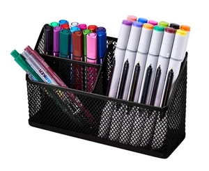 Magnetic Pencil Holder, Locker Organizer with 3 Mesh Storage Compartments, Black - Picture 1 of 6