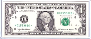 Billete de $1 de la Reserva Federal de San Luis 1999 **STAR** primera impresión #H01553826* - Imagen 1 de 2