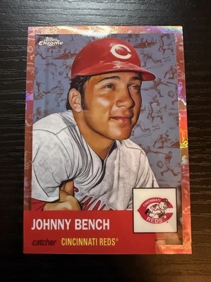 2023 Topps Chrome Platinum #407 Johnny Bench CREME PARA BANHEIRO/OURO ROSA #’d/75 vermelhos - Imagem 1 de 2