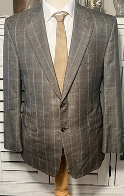 Blazer de lana de seda Hickey Freeman 42S abrigo deportivo marrón hecho en la Unión EE. UU. 2 botones Foto 1 de 4