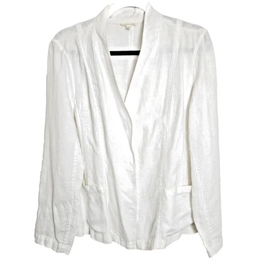 Eileen Fisher Linen Blazer Sz L Covered Snap Button Patch Pockets Light Jacket - Image 1 of 4