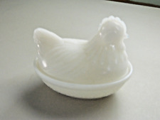 VINTAGE HEN ON NEST, ALL WHITE MILK GLASS, UNMARKED, APPROX. 4 1/2" LONG,4" TALL
