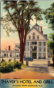 LITTLETON, WHITE MOUNTAINS, NEW HAMPSHIRE - THAYER'S HOTEL & GRILL POSTCARD - Picture 1 of 2
