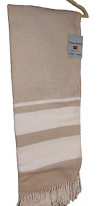 Roca Home Tan/Beige/Cream Striped Throw Blanket Portugal Cotton Blend 50x67 - Picture 1 of 7