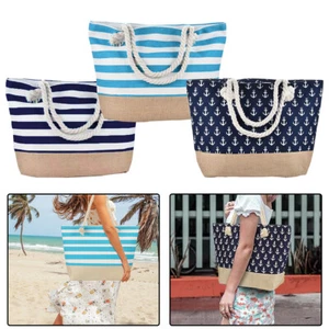 Beach Bag Extra Large Summer Beach Tote Bag with Zip and Rope Handle Waterproof - Picture 1 of 12