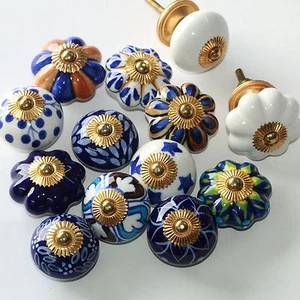Pomo para muebles Tirador para muebles Pomos para muebles Cerámica Pomos para muebles Tiradores Azul oscuro Blanco - Imagen 1 de 27